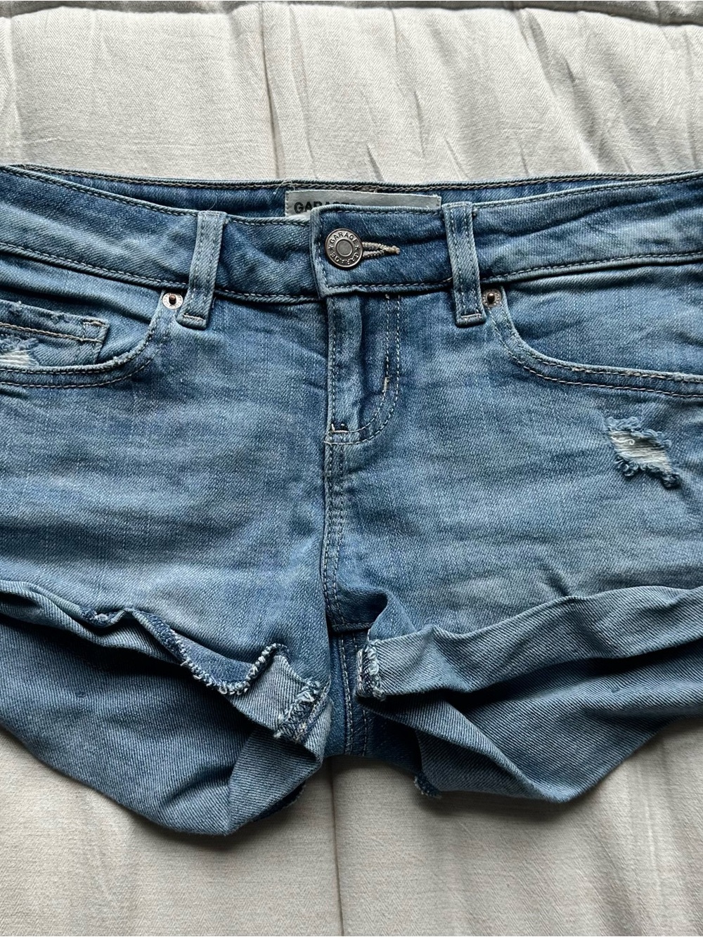 Garage Light Blue Distressed Denim Shorts